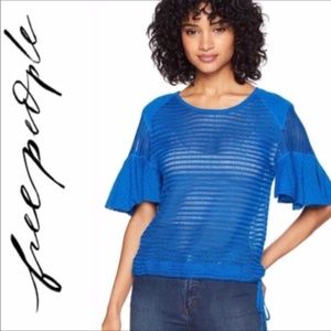 NWT Free People Blue Short Sleeve Knit Ruffle Tee